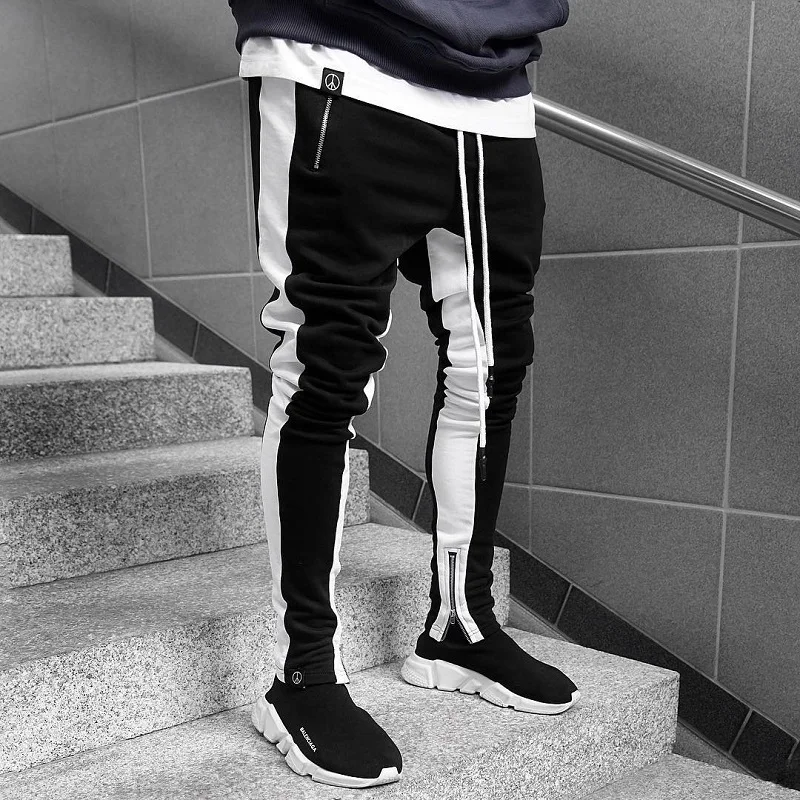

Fashion Hip Hop Harem Pants Men Patchwork Side Skinny Pencil Pant Joggers Streetwear Trousers Men Autumn Tight Casual Male Pant