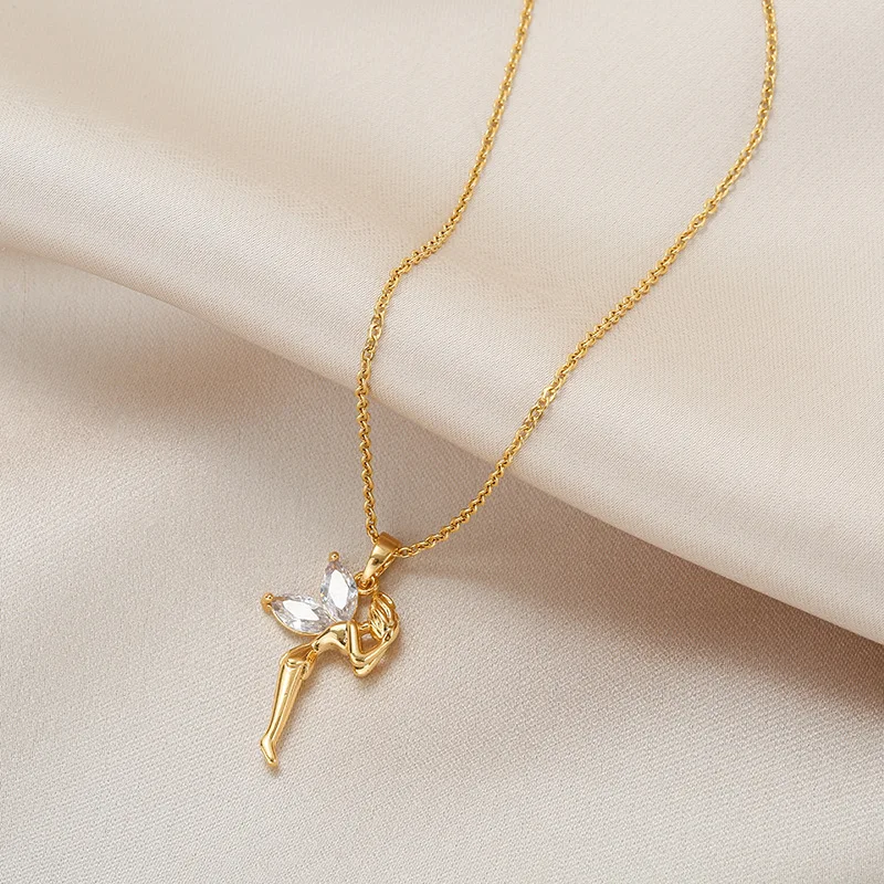 Gold Plated Angel Pendant Necklace For 