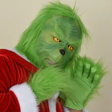 

Grinch Latex Masks Grinch Helmet With Gloves Green Hair Monster Face Mask Funny Carnival Mask For Purim Party Christmas Decorate