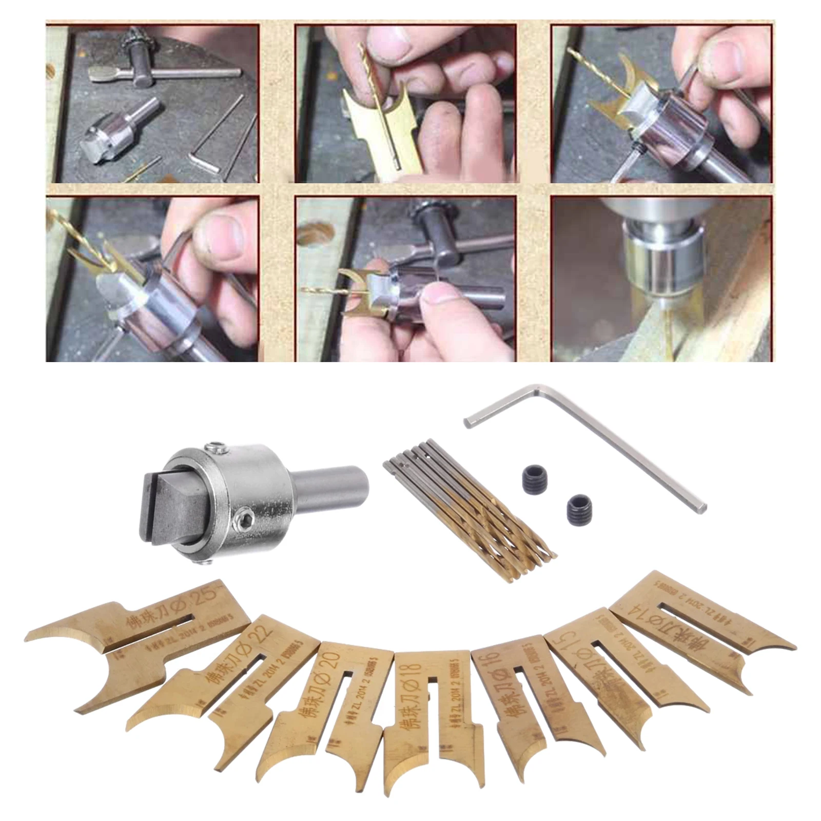 16 Pcs Wooden Bead Maker Beads Drill Bit Milling Cutter Set Woodworking Tool Kit