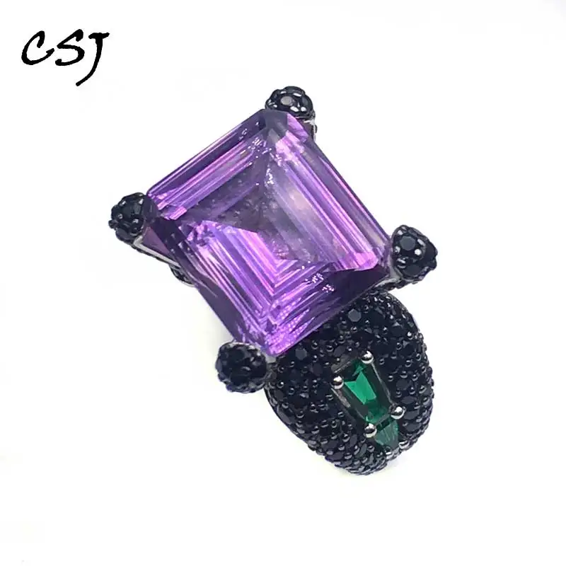 CSJ Natural Amethyst Ring Sterling 925 Silver Birdnest Cut Gemstone Supper Fine Jewelry For Women And Man Party Gift Box CSJ Natural Amethyst Ring Sterling 925 Silver Birdnest Cut Gemstone Supper Fine Jewelry For Women And Man Party Gift Box