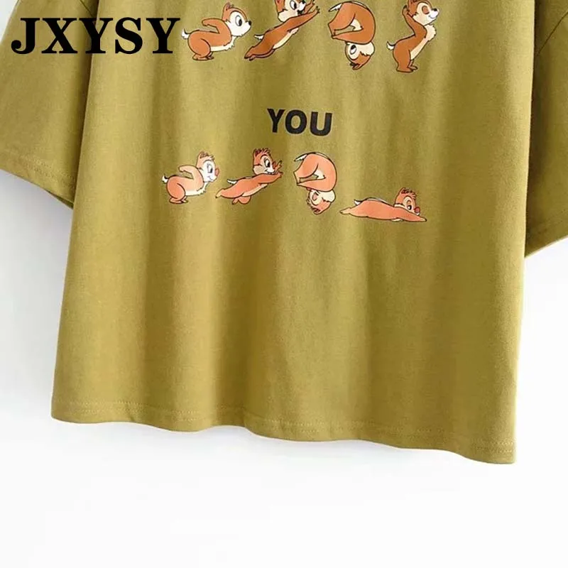 JXYSY Футболка женская летний английский стиль Повседневный мультяшный принт белки Круглый вырез короткий рукав Harajuku футболка Женские топы