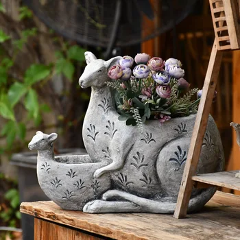 

Garden Decor Courtyard Two Running Kangaroos Garden Park Outdoor Landscape Sculpture Wild Anima Sculpture Flower Pots