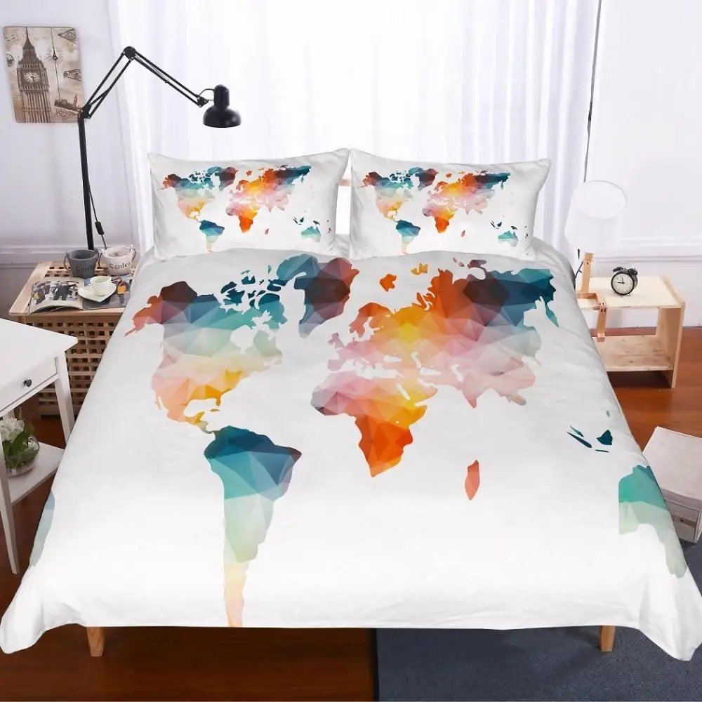 

Map Bedding Set Printed Duvet Cover With Pillow Covers Home Textiles Single Double Full Twin Queen Size without Comforter