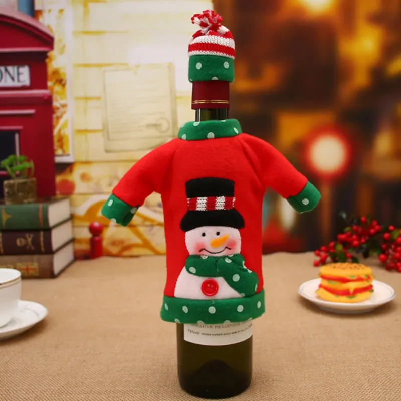 

Free Shipping Christmas Wine Bottle Cover Snowman Santa Claus Sweater Christmas Decor For Home Xmas Wine Bottle Bag