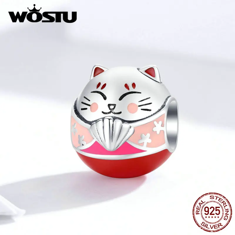 WOSTU, новая мода, 925 пробы, серебро, Фортуна, бусины кошка, розовая удача, шарм, подходит для оригинального браслета, кулон, хорошее ювелирное изделие, подарок, BKC1341