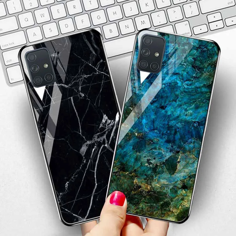Чехол с мраморным рисунком для Samsung Galaxy A12 Роскошный чехол из закаленного стекла
