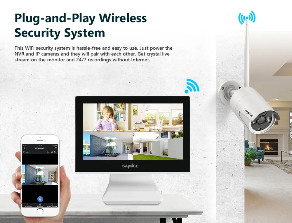 Sistema de Segurança Vídeo sem Fio Nvr com Alto-falante ip à Prova Sannce Polegada Tela Lcd 4x Câmera Dnvr Água Microfone Embutido 4ch 1080 p 10.1 7 Sistema de vigilância