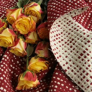 

High end pure linen cotton fabric Autumn and winter thickening tissu Red skirt dress cheongsam material