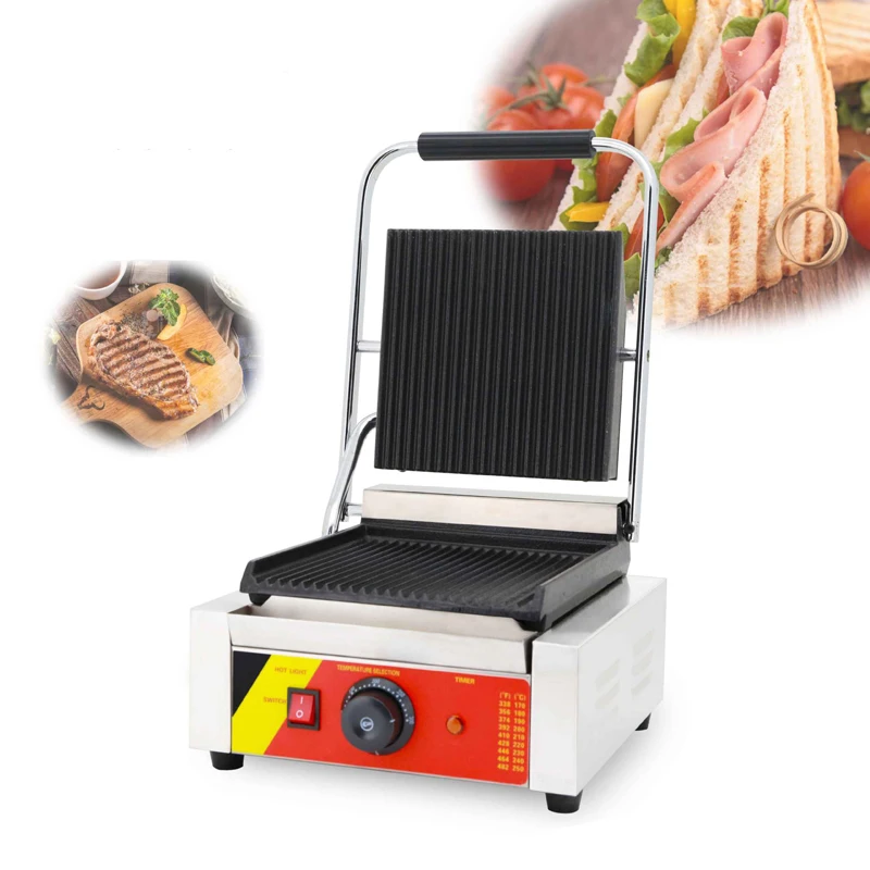 

Commercial Electric Stripe Contact Grill Panini Press Plates Sandwich Beaf Meat Burger Press Plates Griddle