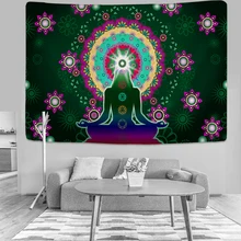 

Indian Buddha Statue Meditation 7 Chakra Tapestry Wall Hanging Mandala Tapestries Wall Cloth Psychedelic Yoga Carpet Boho Decor