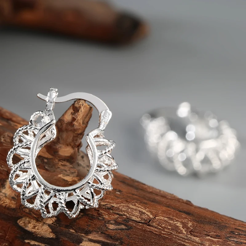 Classic Lady Hip Hop Style Earring Luxury Silver Color Hoop Earrings Wedding Fashion Jewelry Accessories for Women Party Gift | Украшения и
