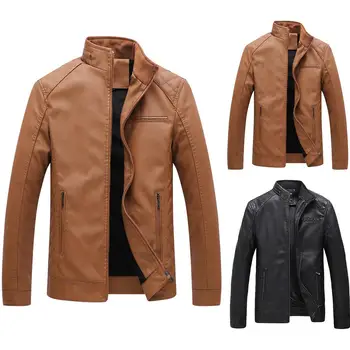 

2019 Fashion Business Plus Size Winter Men Jacket Coat Faux Leather Jacket Stand Collar Zipper Motorcycle Jacket Coat Outwear
