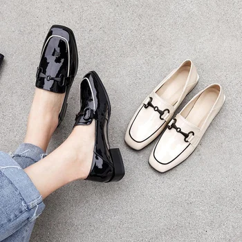 

2020 spring and autumn new style women's English style small leather shoes women's patent leather Lefu shoes women's flat toe Be