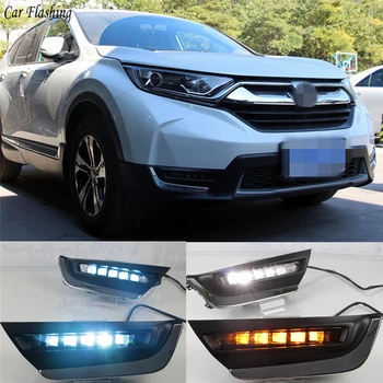 

Car Flashing 1set For Honda CRV CR-V 2017 2018 LED DRL Daytime Running Light Daylight yellow turn Signal lamp car-Styling lights