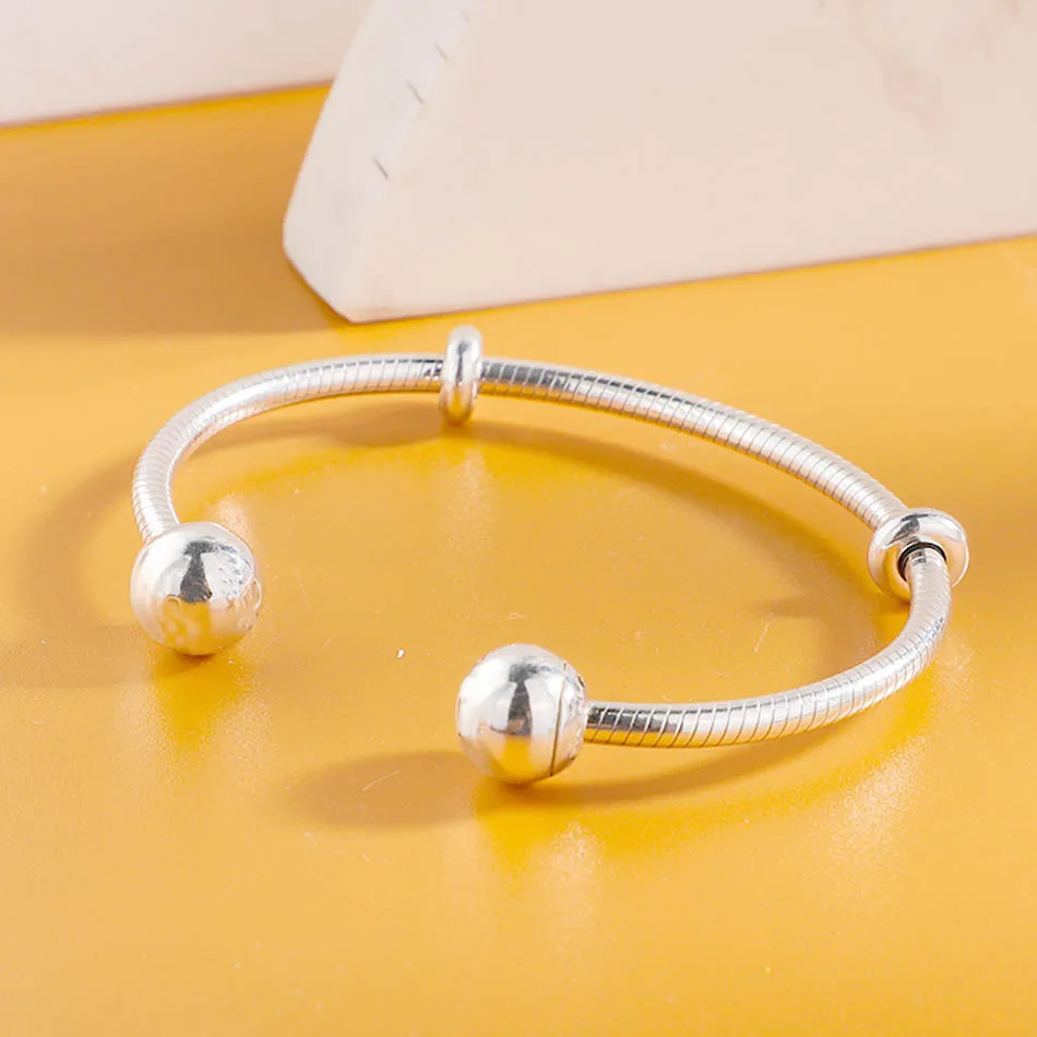 

New 925 Sterling Silver Bracelet Moments Snake Chain Style Open Bracelet Bangle Fit Bead Charm Diy Europe Jewelry