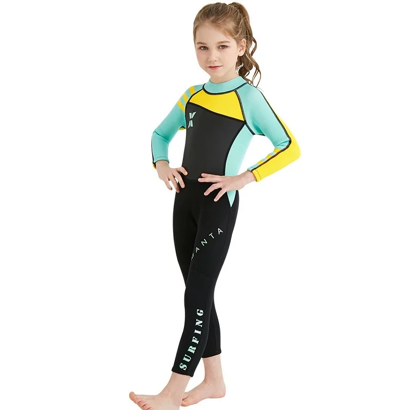 2.5MM Neoprene Wetsuit Kids Surf Diving Suit Children For Girls Keep Warm One-piece Long Sleeves UV Protection Skin Swimwear