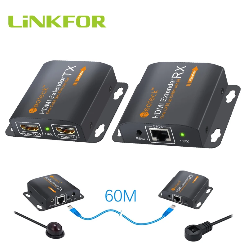 Удлинитель HDMI LiNKFOR с 2 портами разветвитель поддержка кабеля CAT6/CAT6A/CAT7 RJ45 PCM 2.0CH 50m