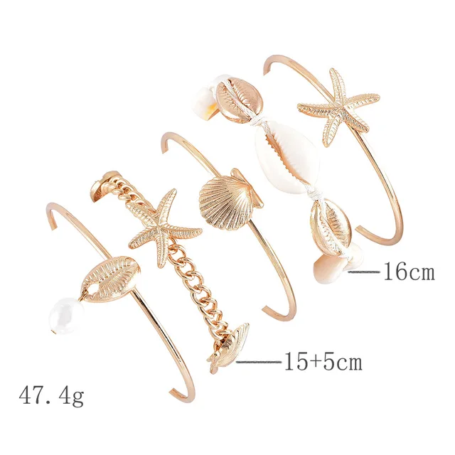 5pcs/lot Bohemian Mixed Golden Shell Starfish Bracelet Women Summer Beach Casual Jewelry Accessories Friendship Gift 2