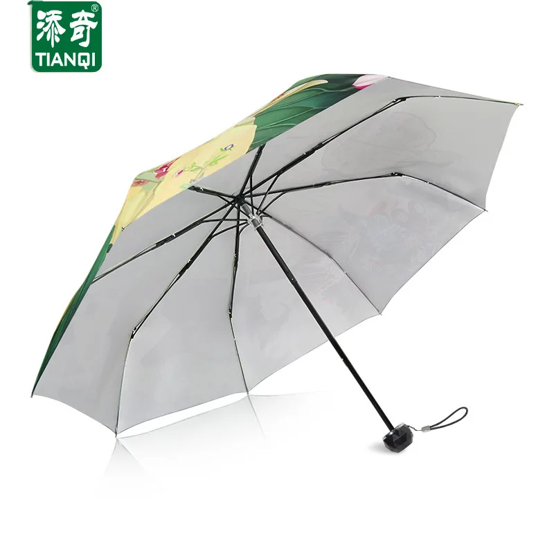 TIANQI Creative Umbrella Wholesale Manufacturers Direct Selling Silver Colloid Three Fold Hipster Parasol Rain Or Shine Dual Pur