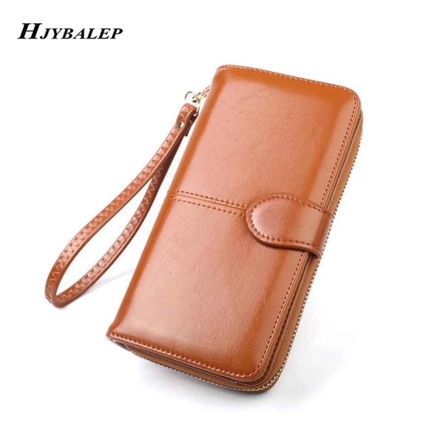 

Vintage Women Oil Wax Leather Zipper Clutch Wallet Large Capacity Wallets Female Purse Lady Purses Card Holder Cartera Mujer