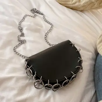 

Punk chain bag Female 2020 New Korean version versatile personalized breast bag waist bag half circle function cross shoulder