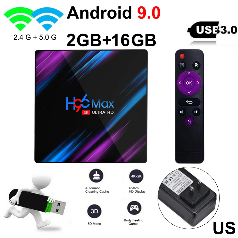 H96 Max RK3328 Смарт ТВ приставка Android 9,0 4 ГБ 32 ГБ 64 Гб медиаплеер 4k Google голосовой помощник Youtube H96max 2gb16gb коробка