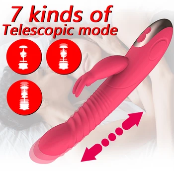 Rabbit Vibrator Clitoris Stimulation Massage Telescopic Vibrator Female Masturbation Magic Wand Woman SexToy Heating USBCharging 5