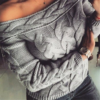 

Women Winter Off Shoulder Sweaters Ladies Sweaters Tops Long Sleeve Solid Casual Criss-cross Knitted Jumper Pullover Sweaters