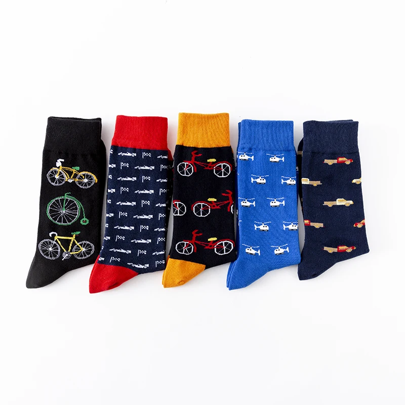Happy Socks Men Women Bicycle Motorcycle Helicopter Breathable Comfortable Funny Socks Colorful Medium Tube Cotton Sock