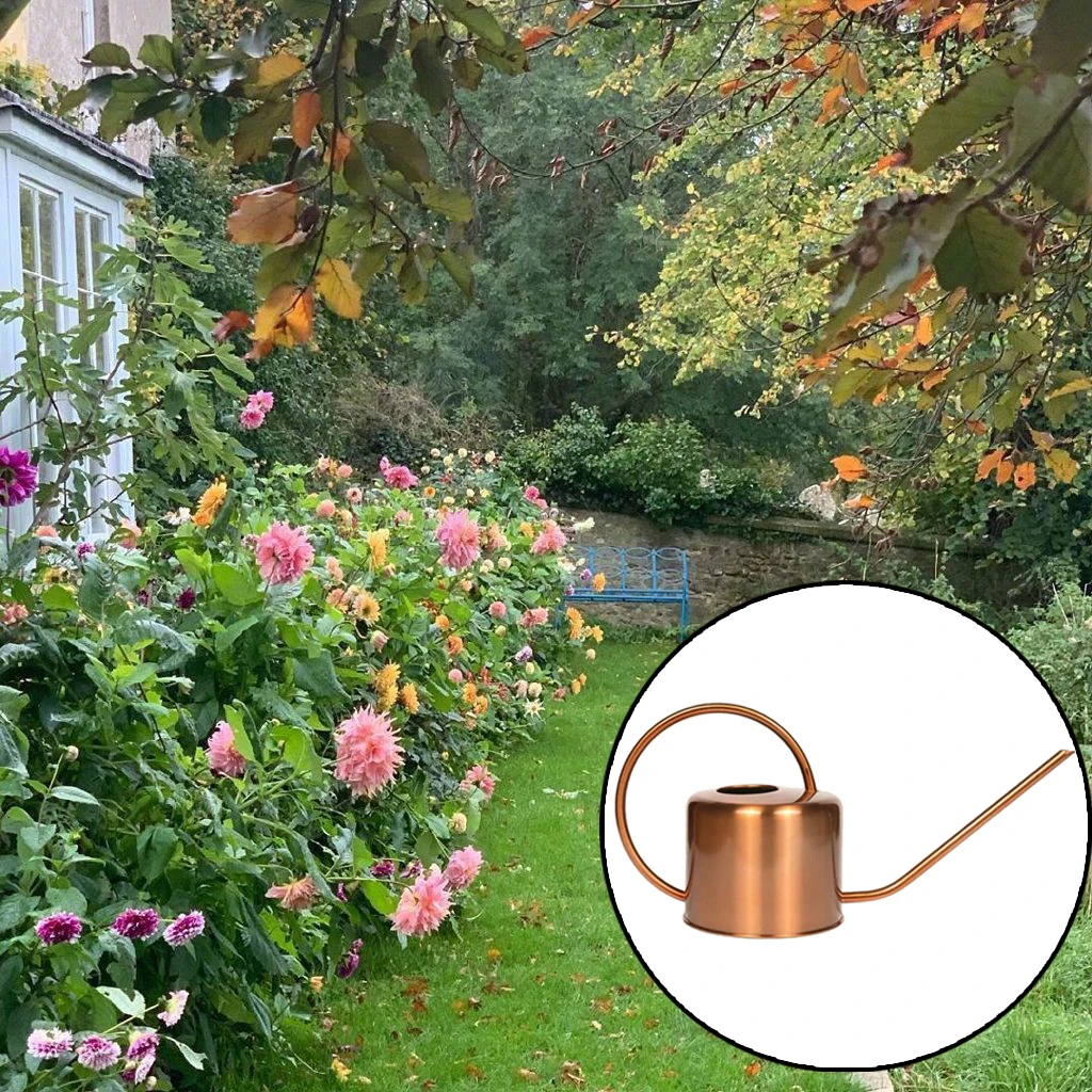 1.3L Long Mouth Metal Flower Watering Pot Watering Cans Sprinkler Golden 