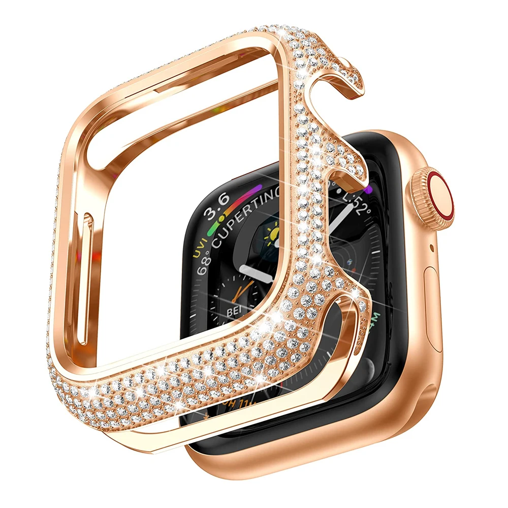 Custodia In Metallo Bling Per Apple Watch 6 40Mm Iwatch Se Series 8 7 41Mm Cover Per Gioielli Luxury Diamond Bezel Vintage Sparkling Woman