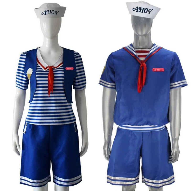 

Stranger Things Season 3 Robin Steve Harrington Scoops Ahoy Ice Cream Shop Assistant Cosplay Navy suit Adult Child