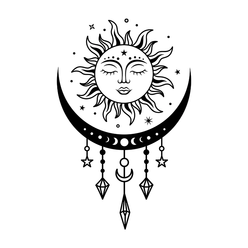 Celestial Boho Mystical Magic Wall Decals - Sun and Moon Vinyl Art Stickers
