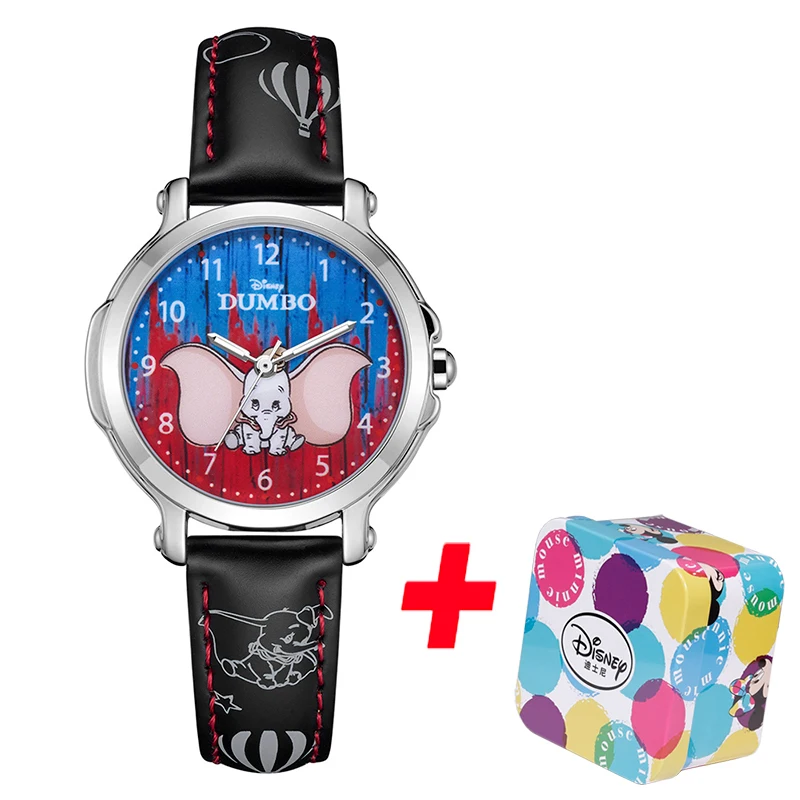 Дисней Детские кварцевые наручные часы Dumbo мультфильм мальчик девочка студентов из искусственной кожи группа водонепроницаемый подарок браслет часы Reloj - Цвет: black Dumbo carton