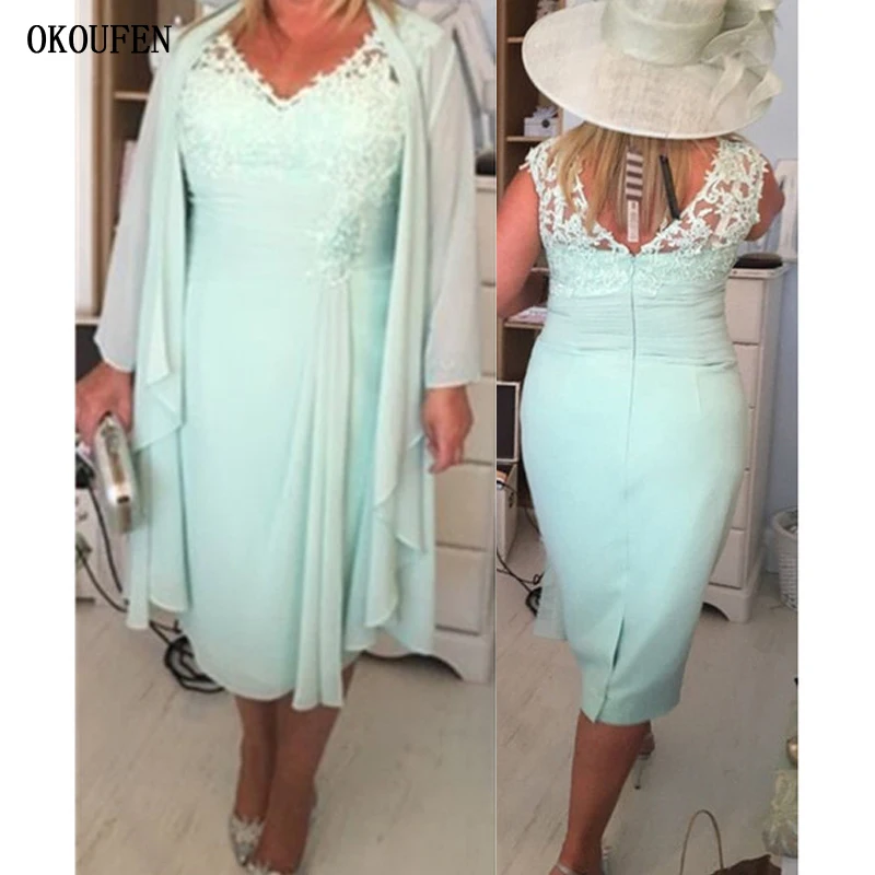 

2024 Plus Size Mint Green Mother of the Bride Dress with Jacket Knee Length Short Perfect for Wedding Party Guest Kurti Madrinha