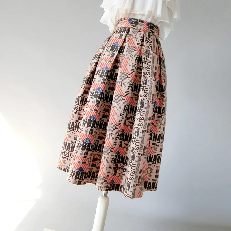 

Spring Fall Winter Elegant Women Printing Letters A-line Middle Long Skirt Free Shipping XHSD-3386