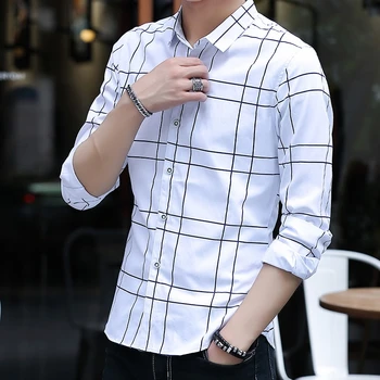 

Fashionable Young Men's Long-sleeved Shirts White Royal Blue Summer New Casual Striped Shirt Men Lapel Tops Size S M L XXL XXXL