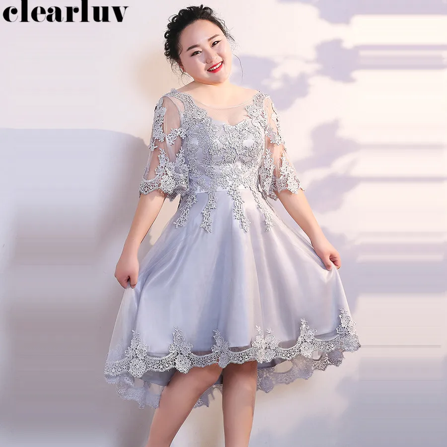 

High Low Prom Dresses Vestidos De Gala T351 2019 Gray Plus Size Short Dresses Women Party Night Short Front Long Back Prom Gowns