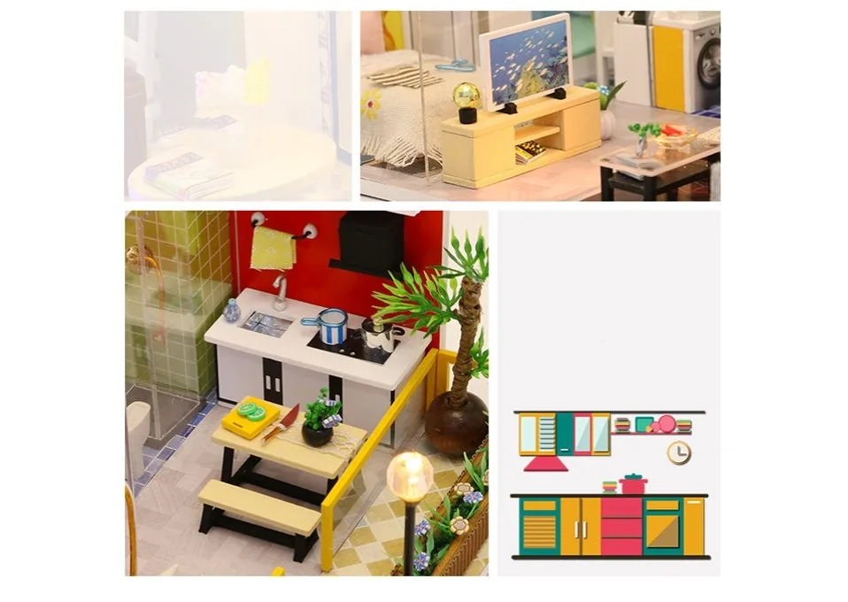Кукольный дом деревянная мебель кухня diy Дети Домашние Игрушки Миниатюрный Кукольный домик ванная комната комплект casinha de brinquedo