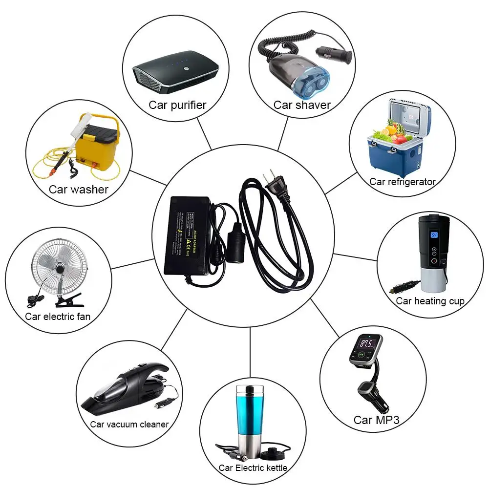 Home Power Converter 220V Input 12V Output Car Cigarette Lighter Socket Car Vacuum Cleaner Refrigerator Adapter