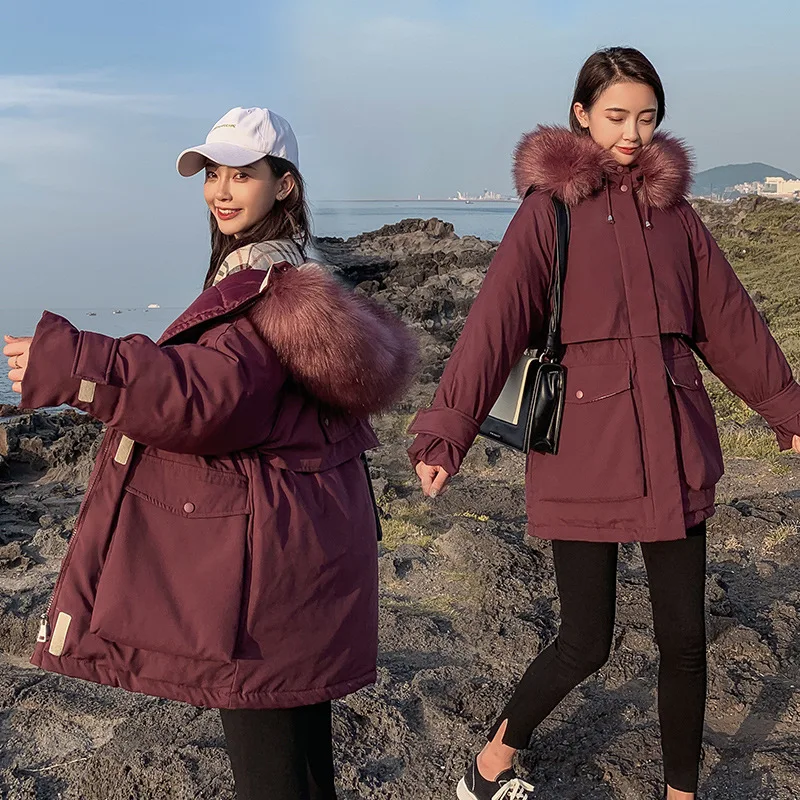 

2019 New Style Cotton-padded Clothes Women's Mid-length Hooded Color Fur Collar Thick Loose-Fit Waist Hugging Large Size Cotton