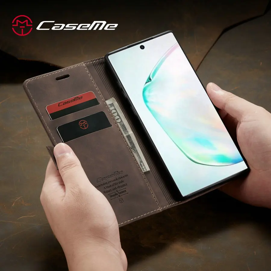 

CaseMe New Original Phone Case For Samsung Galaxy Note 10 Retro Magnetic Credit Card Money Slot Wallet Leather Note 10 Plus Case