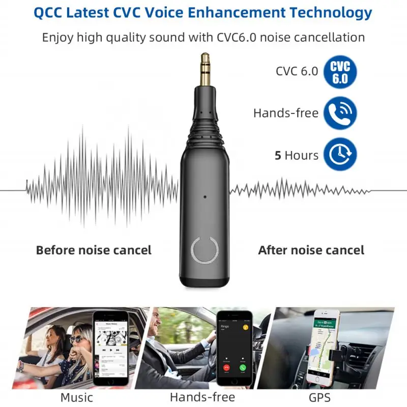 Bluetooth адаптер Bluetooth приемник Bluetooth адаптер 5,0 автомобильный Bluetooth аудио приемник 3,5 мм встроенный аккумулятор