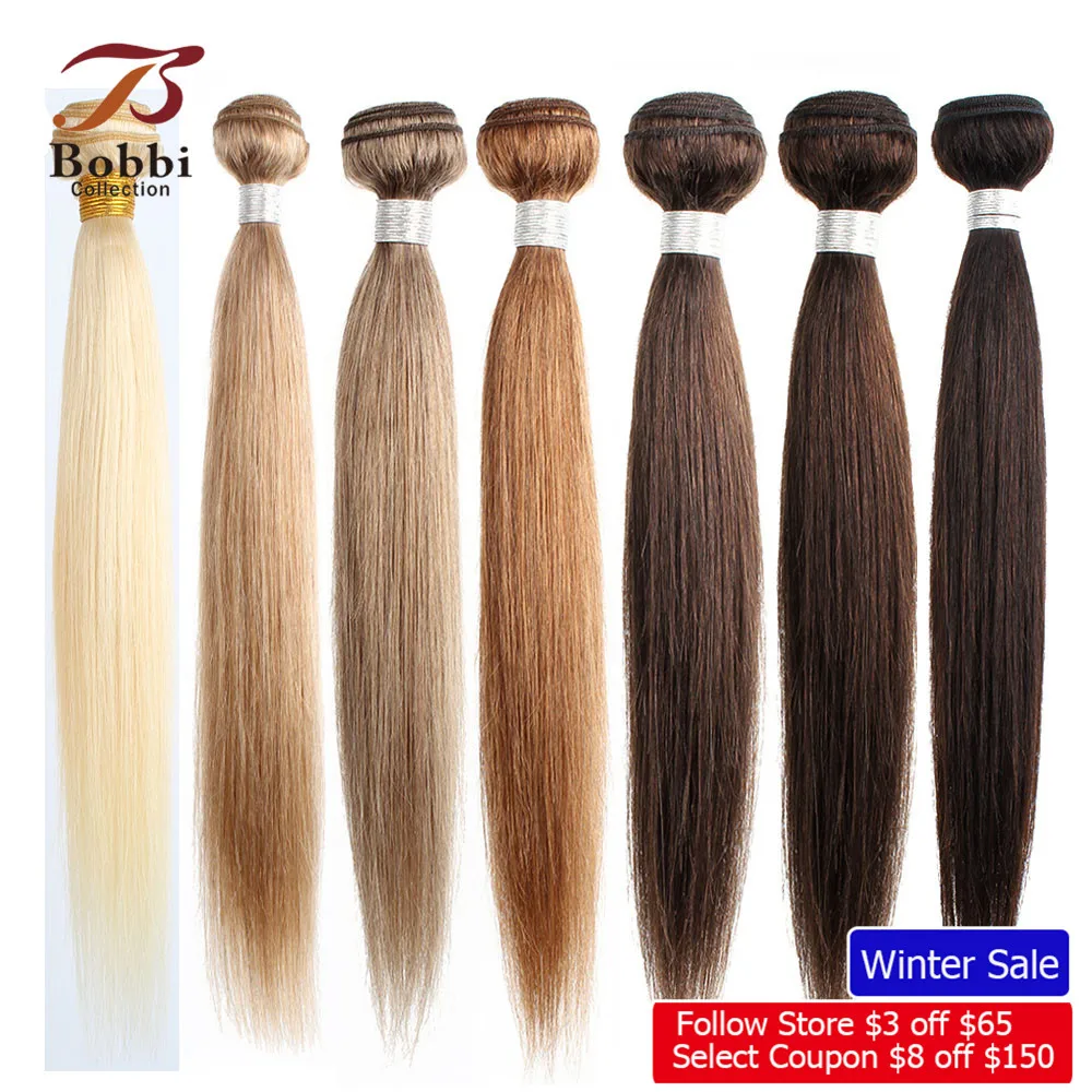 Skup Kolekcja Bobbi 1 sztuka kolor 8 popiołu włosy blond splot zestawy indyjskie włosy proste nierealne ludzkie do przedłużania włosów