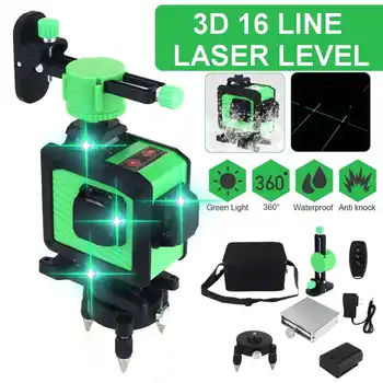 

16 Line Green Light Laser Machine Laser Level 360° Horizontal & Vertical 3D Self-Leveling Cross Outdoor Laser Beam Line