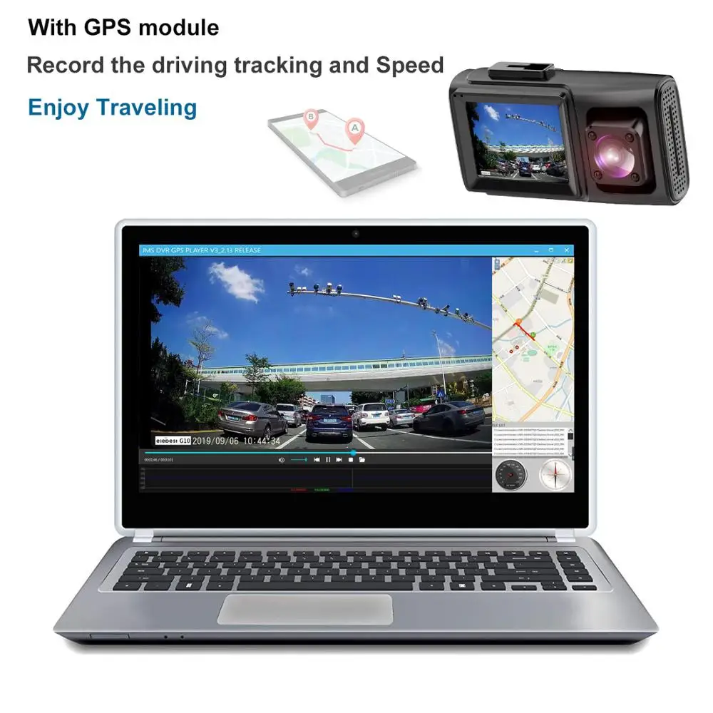 ELEBEST Автомобильная камера WiFi GPS 1080P передний/Внутренний двойной объектив