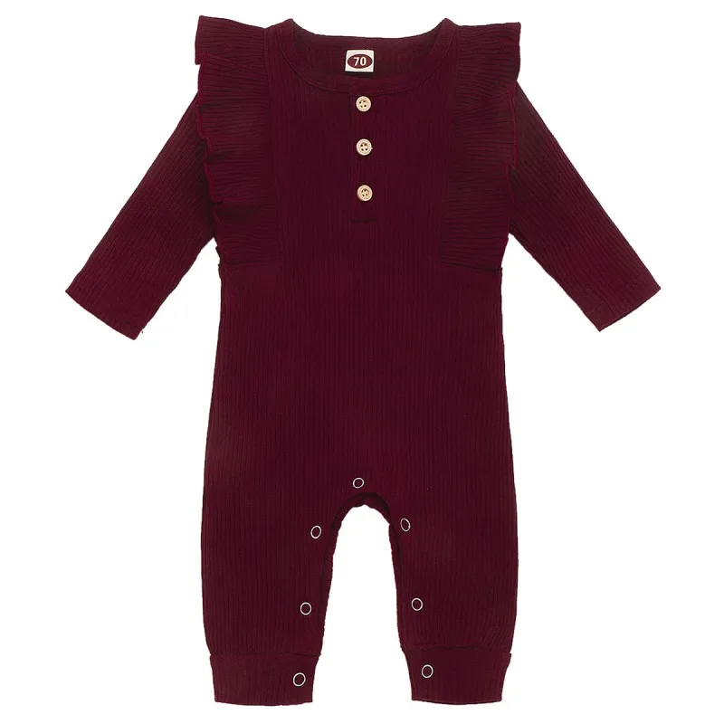 

Spring And Autumn Romper Long Sleeve Baby Girls Cute Cotton Solid Color Ruffles Jumpsuit Cotton Clothes Outfit
