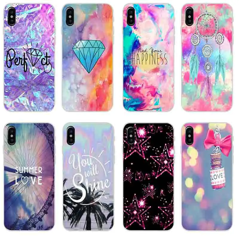 Shine Girly Hipster Coque Capa Soft TPU Silicone Mobile Phone Case Cover for iPhone X XR XS Max 5 5S SE 6 6S 7 7Plus 8 Plus | Мобильные