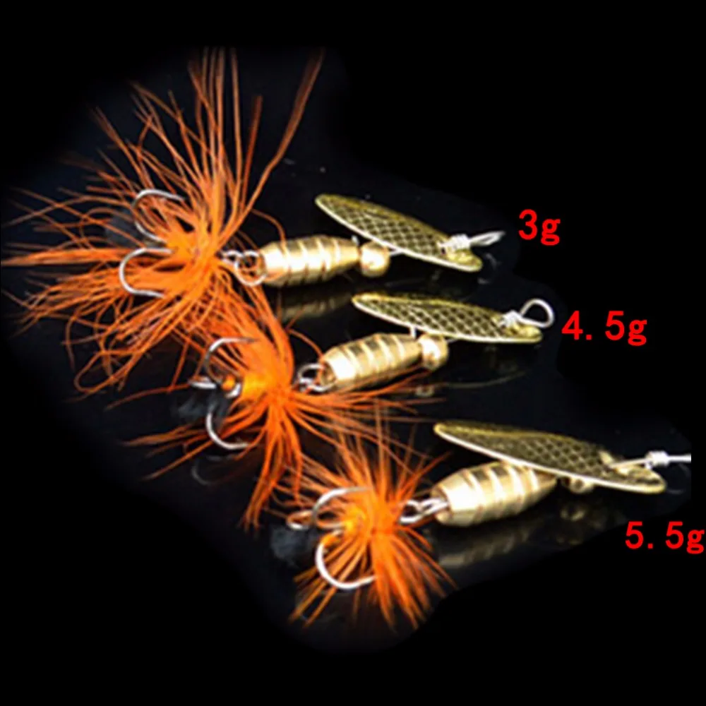 8g Fishing Lure Spoon Bait ideal for Bass Trout Perch pike rotating Fishing with Feather Treble Hook Tackle 3 Styles